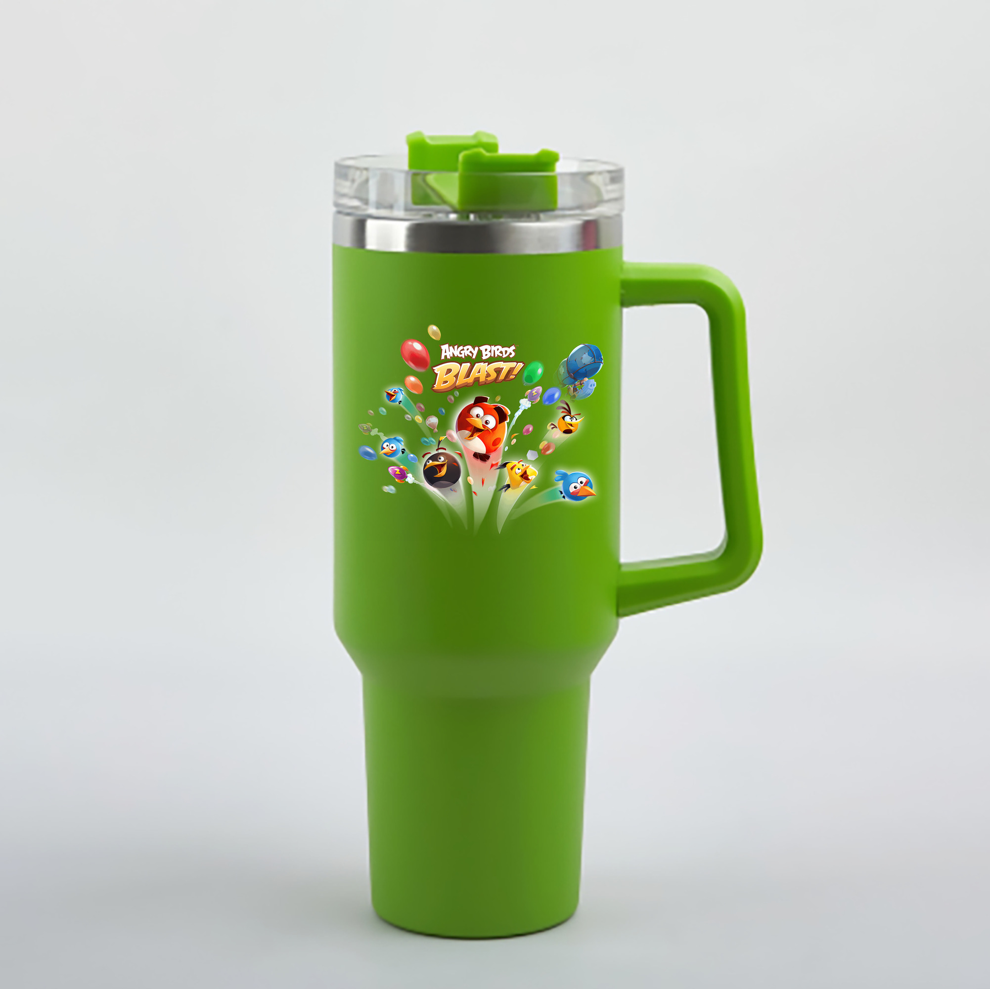 （画像用） Angry Birds アングリーバード 1200mL車用タンブラー - クリスタルステッカー（プラスチックストロー付き）